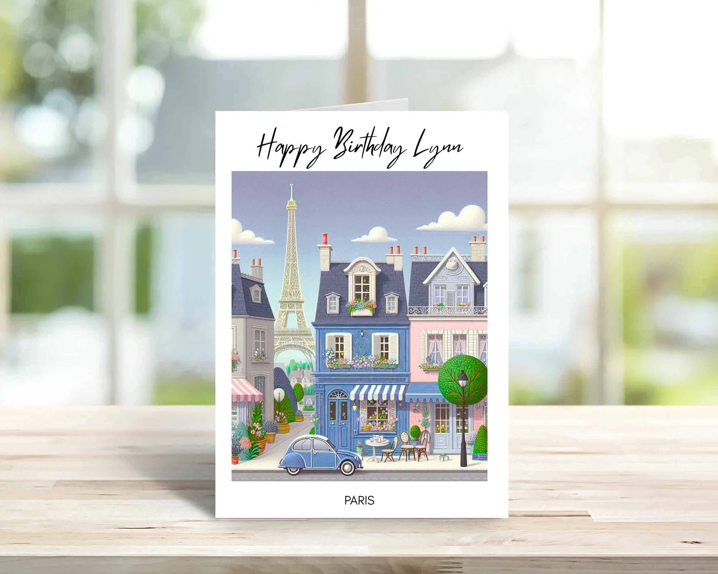 Paris Birthday Card - whimsical, personalised | Cute Greeting Cards | Birthday Gift Idea for friends, town and city cards.