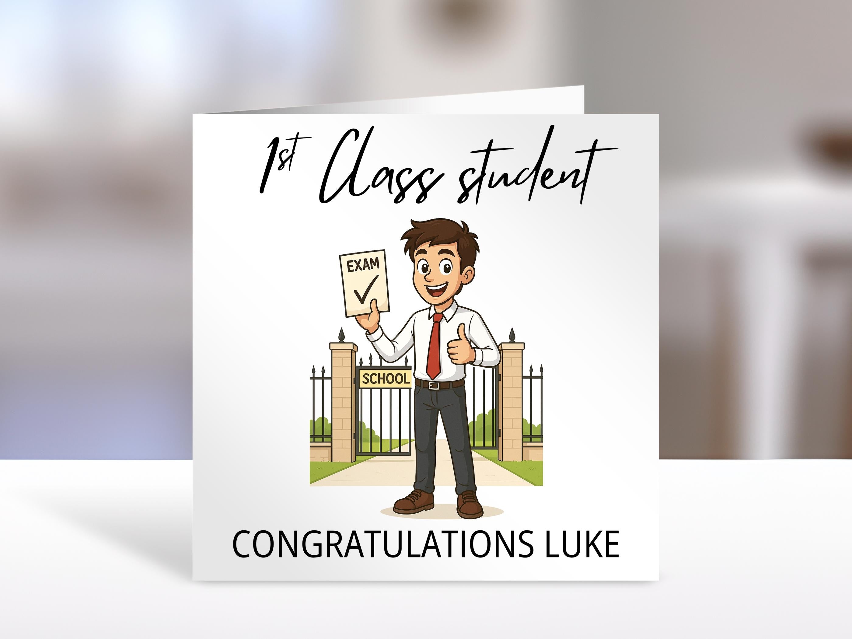 Congratulations Exam Results Card, 1st Class Student Award Card, Celebrate Academic Success, Graduation Gift, male version