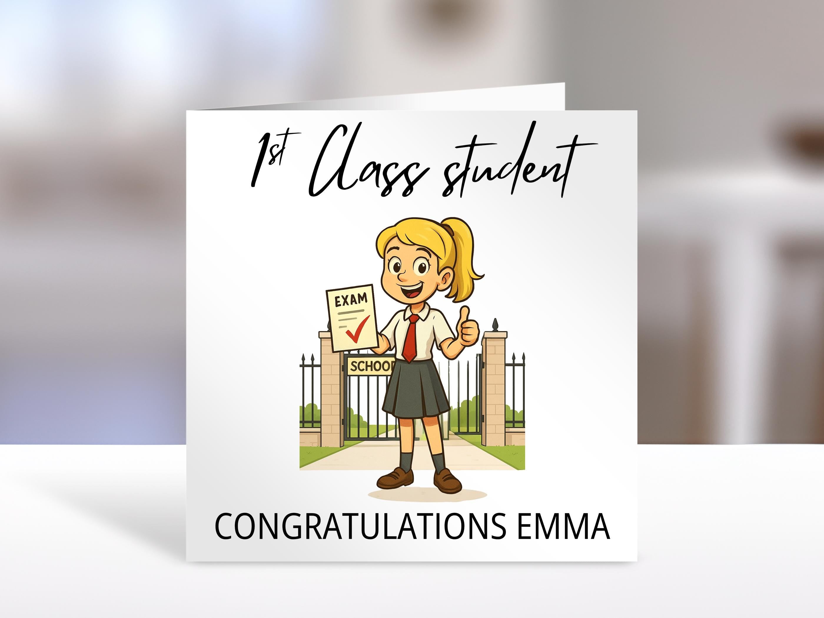 Congratulations Exam Results Card, 1st Class Student Award Card, Celebrate Academic Success, Graduation Gift, female version