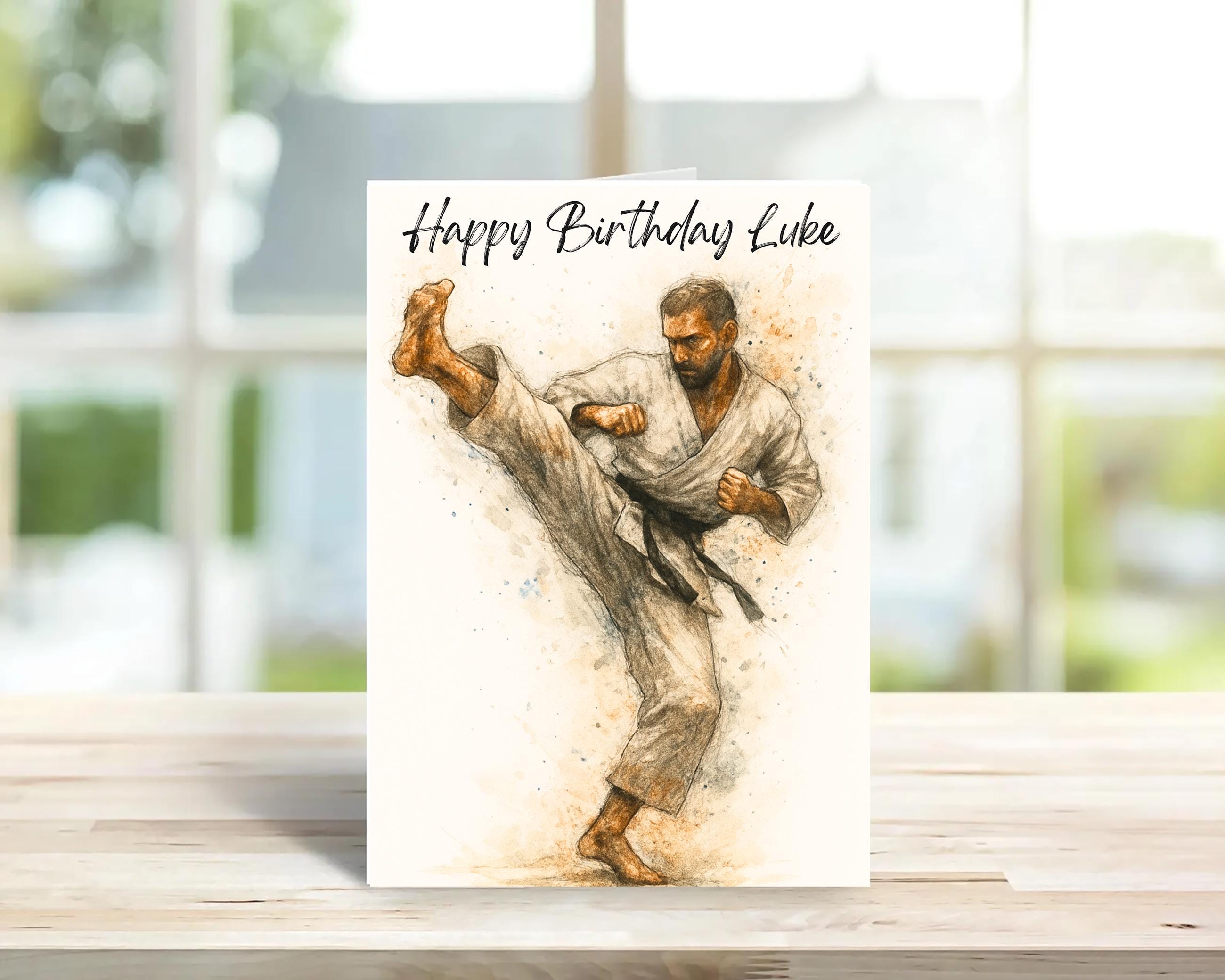 Personalised Martial arts birthday card, watercolour | Home Gift |karate, judo, kickboxing Cards | Personalised Family Gift