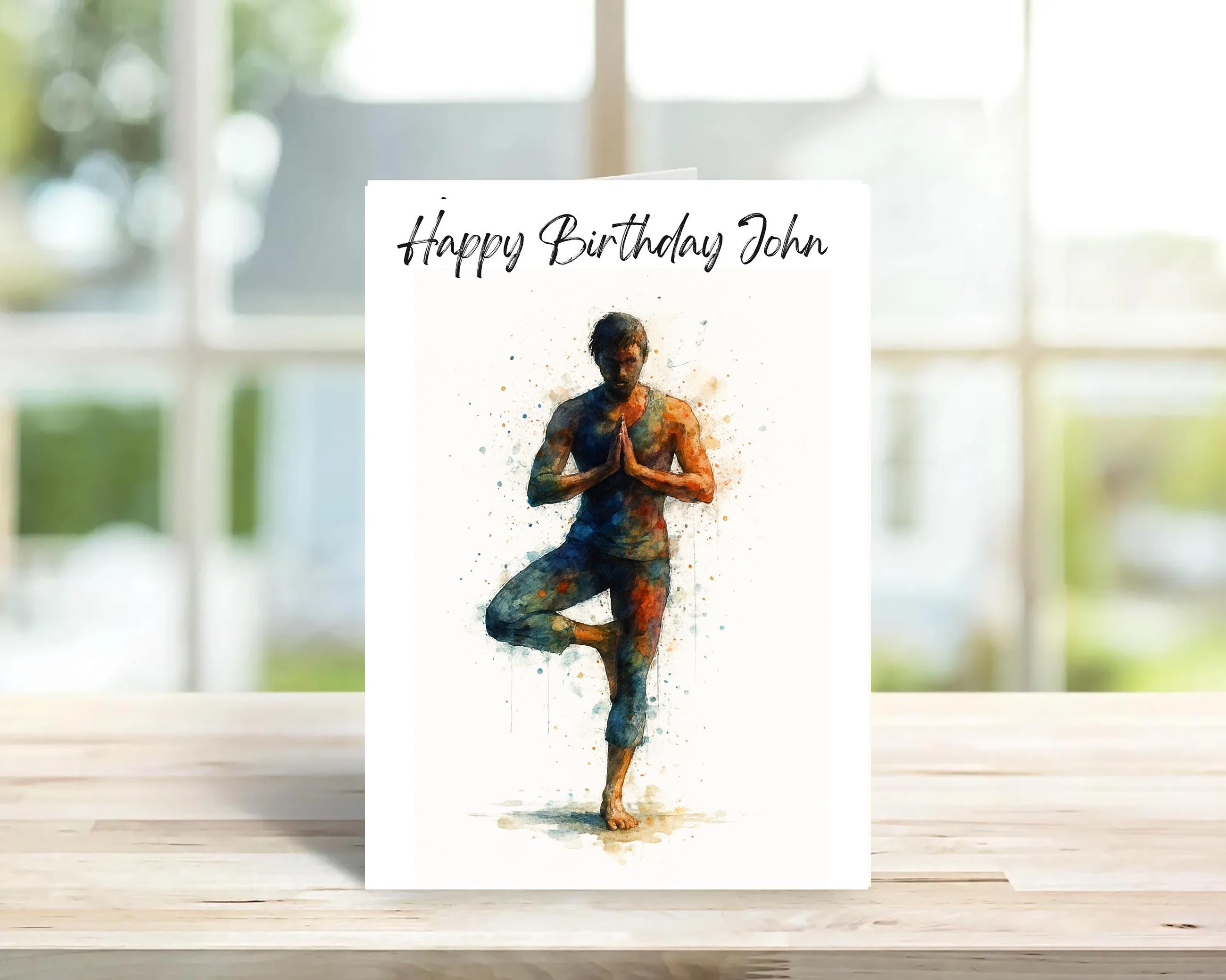 Personalised yoga birthday card, watercolour | Home Gift | male yoga cards | Personalised Family Gift