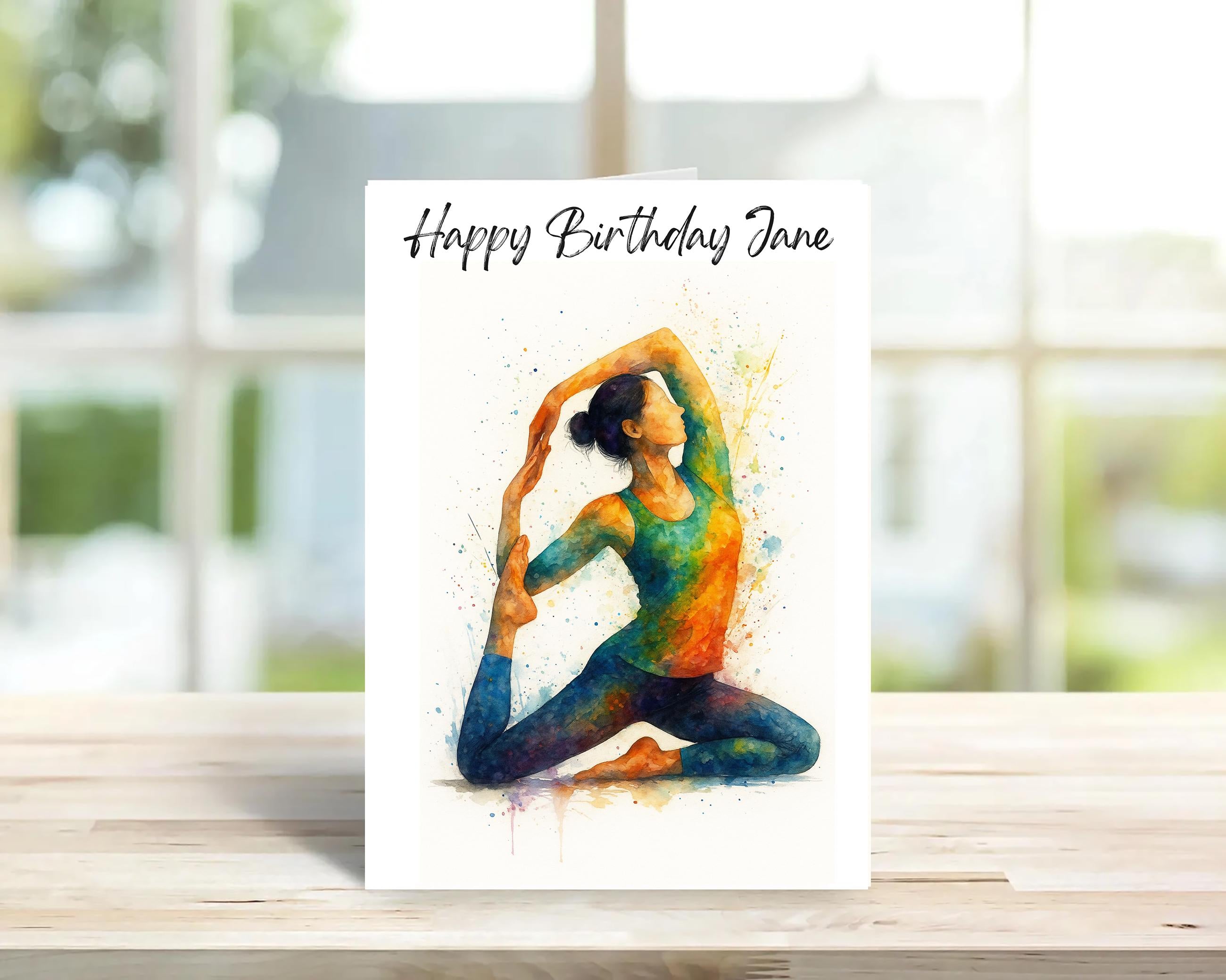 Personalised yoga birthday card, watercolour | Home Gift |female yoga cards | Personalised Family Gift