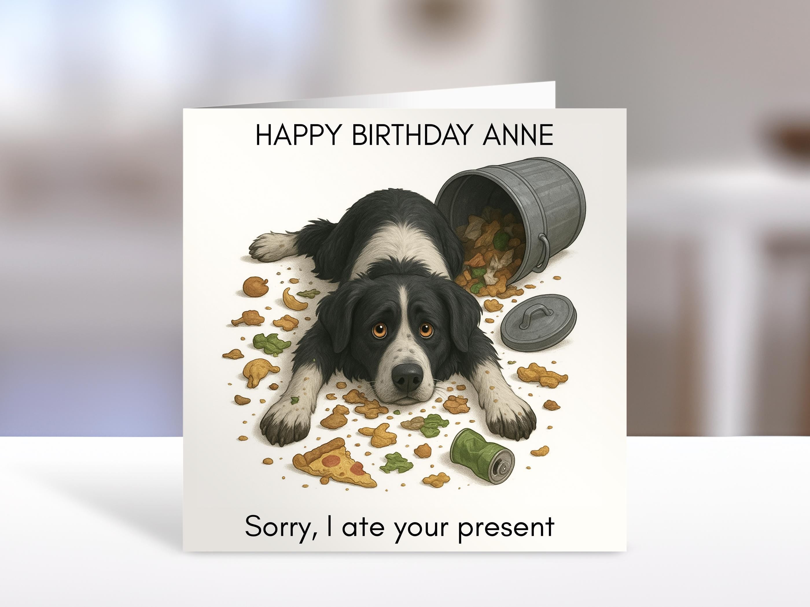 Collie Dog Birthday card , ate the present| humorous greeting Cards | personalised card for friends, family, dog lovers