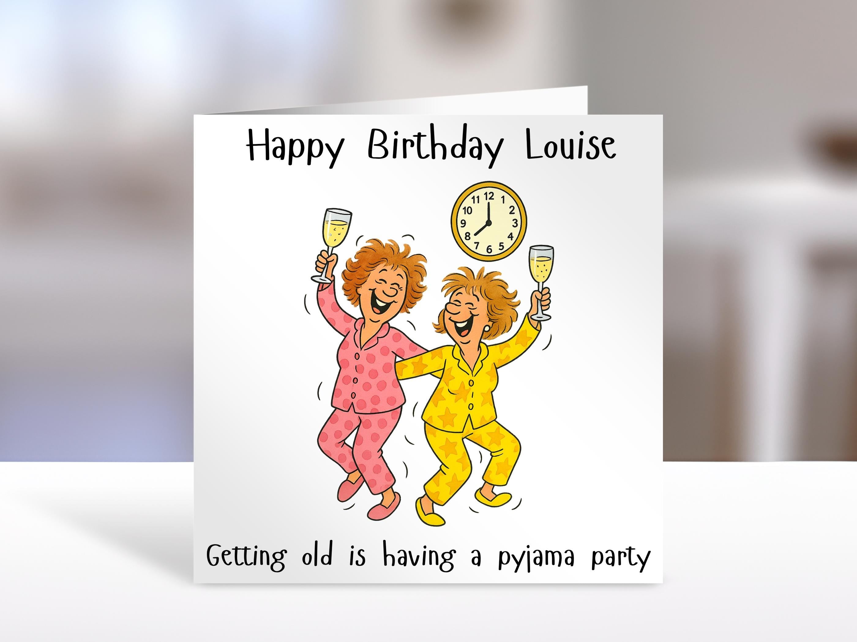 Pyjama party Birthday Card, getting old | Personalised humorous card for friends, family