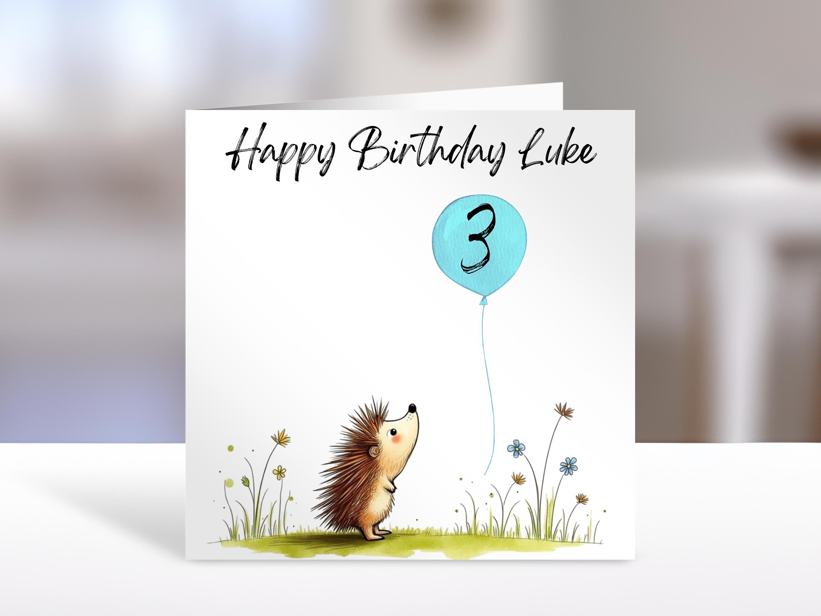 Personalised Hedgehog Birthday Card with Balloon Age | Kids Greeting Card for Any Age Gift