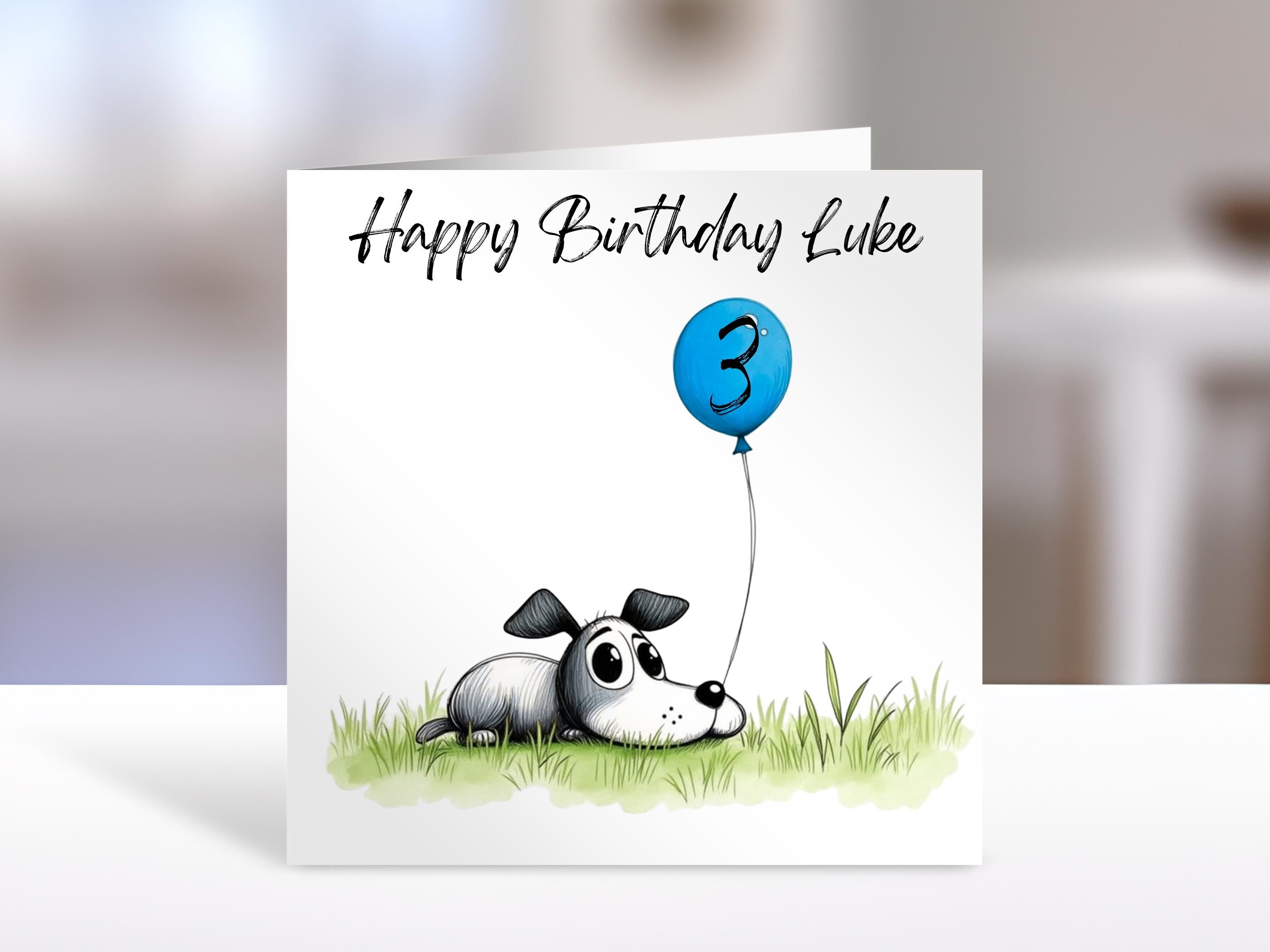 Dog Birthday Card with Balloon Age | Personalised Kids Greeting Card for Any Age Gift