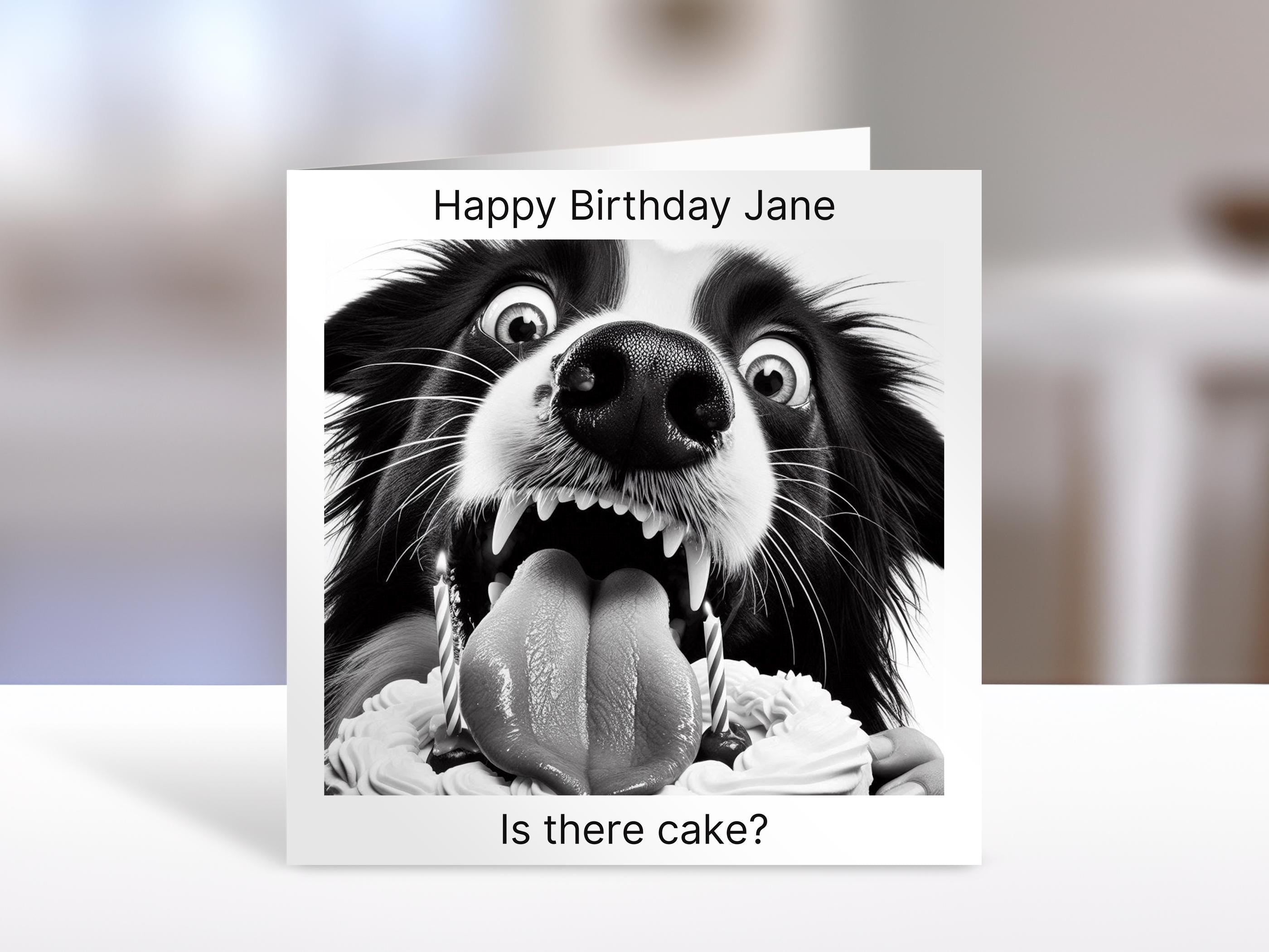 Border Collie Birthday card, ate the cake | humorous greeting Cards | personalised card for friends, family, dog lovers