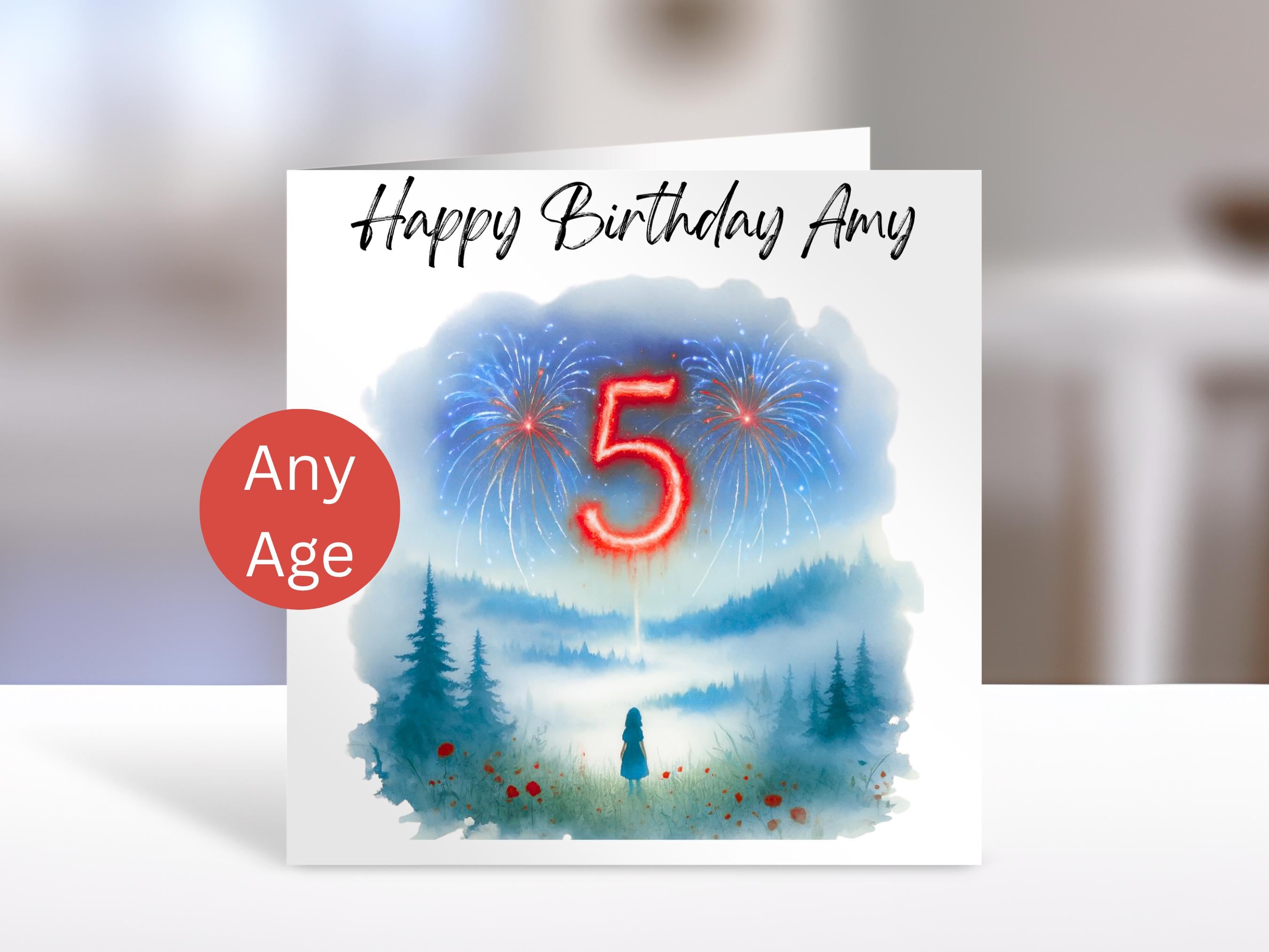 Firework Birthday Card with Age | Personalised Kids Greeting Card for Any Age, boy or girl Gift