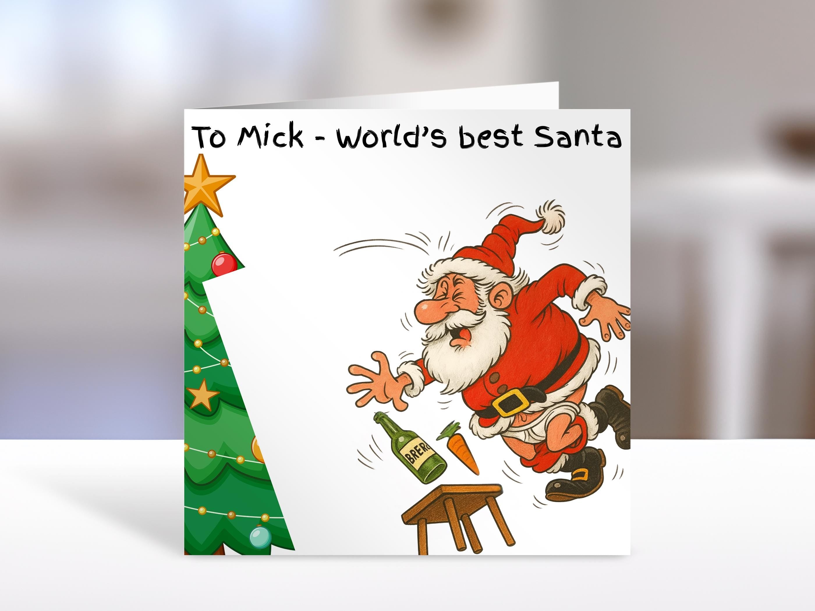 Santa Christmas Card, World's Best Holiday Greeting with Festive Hat , Beard Design, Funny Seasonal Note for Friends & Family
