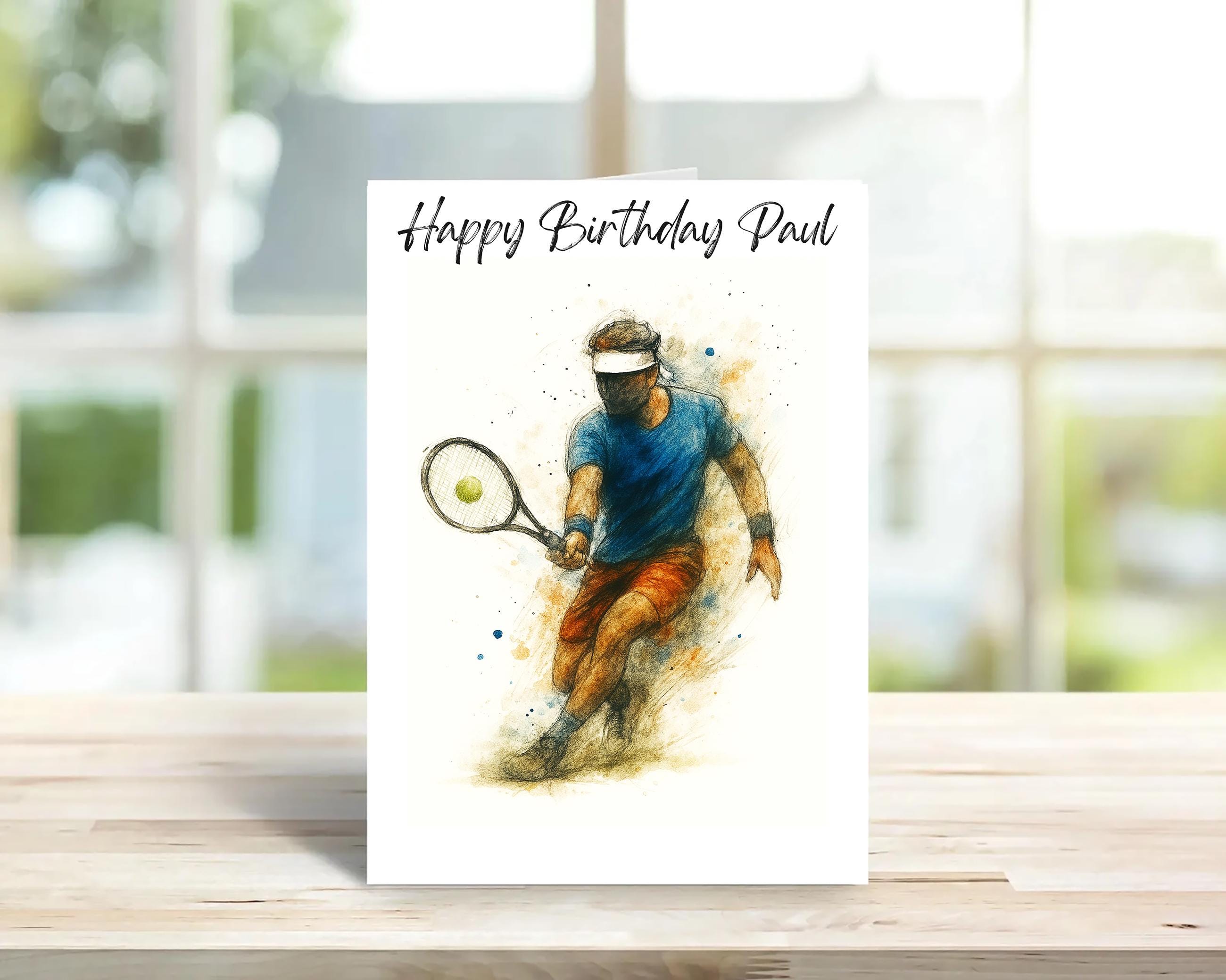Personalised tennis birthday card, watercolour | Home Gift |tennis Cards | Personalised Family Gift | card Illustration