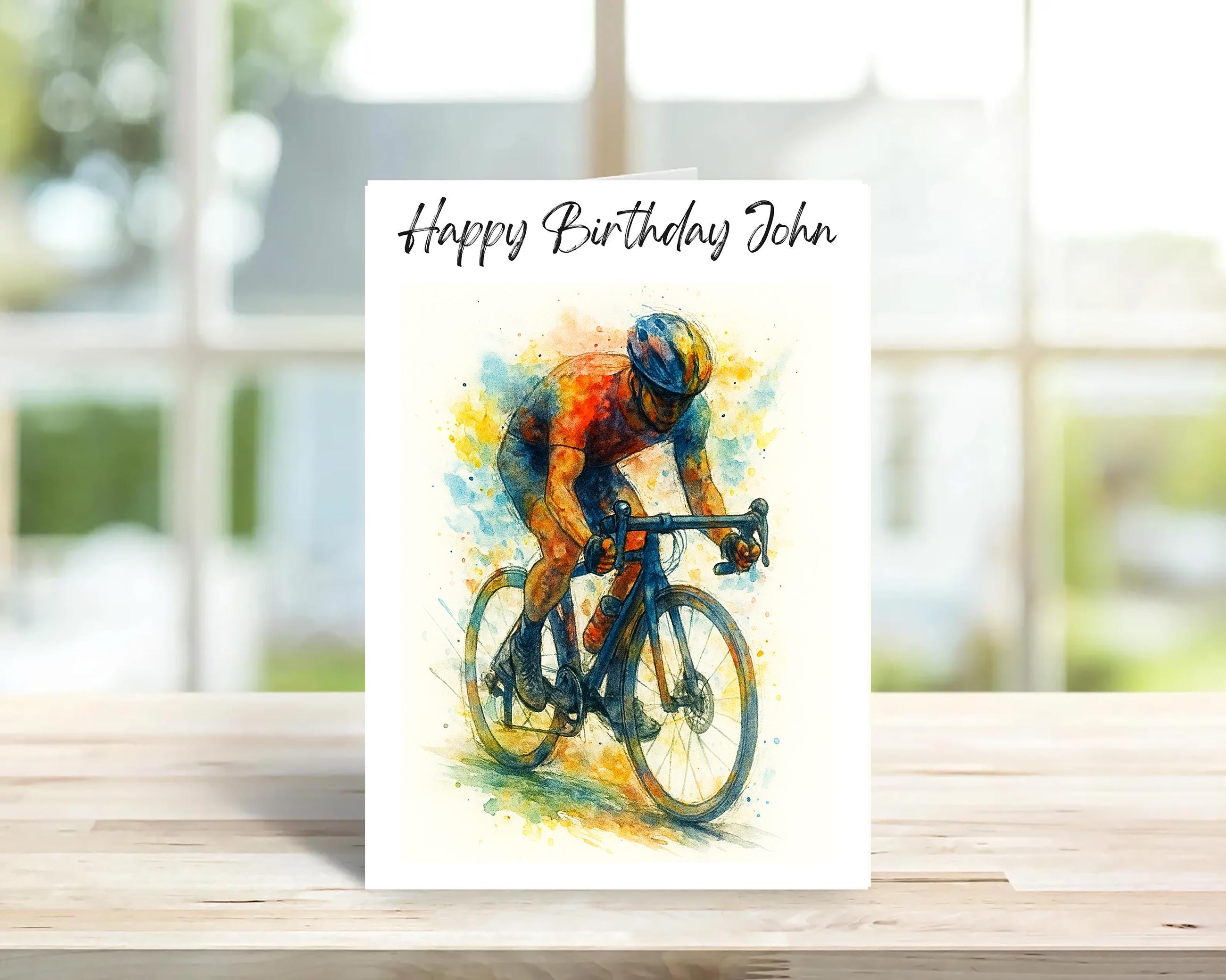 Personalised cycling birthday card, watercolour | Home Gift |bike Cards | Personalised Family Gift | card Illustration