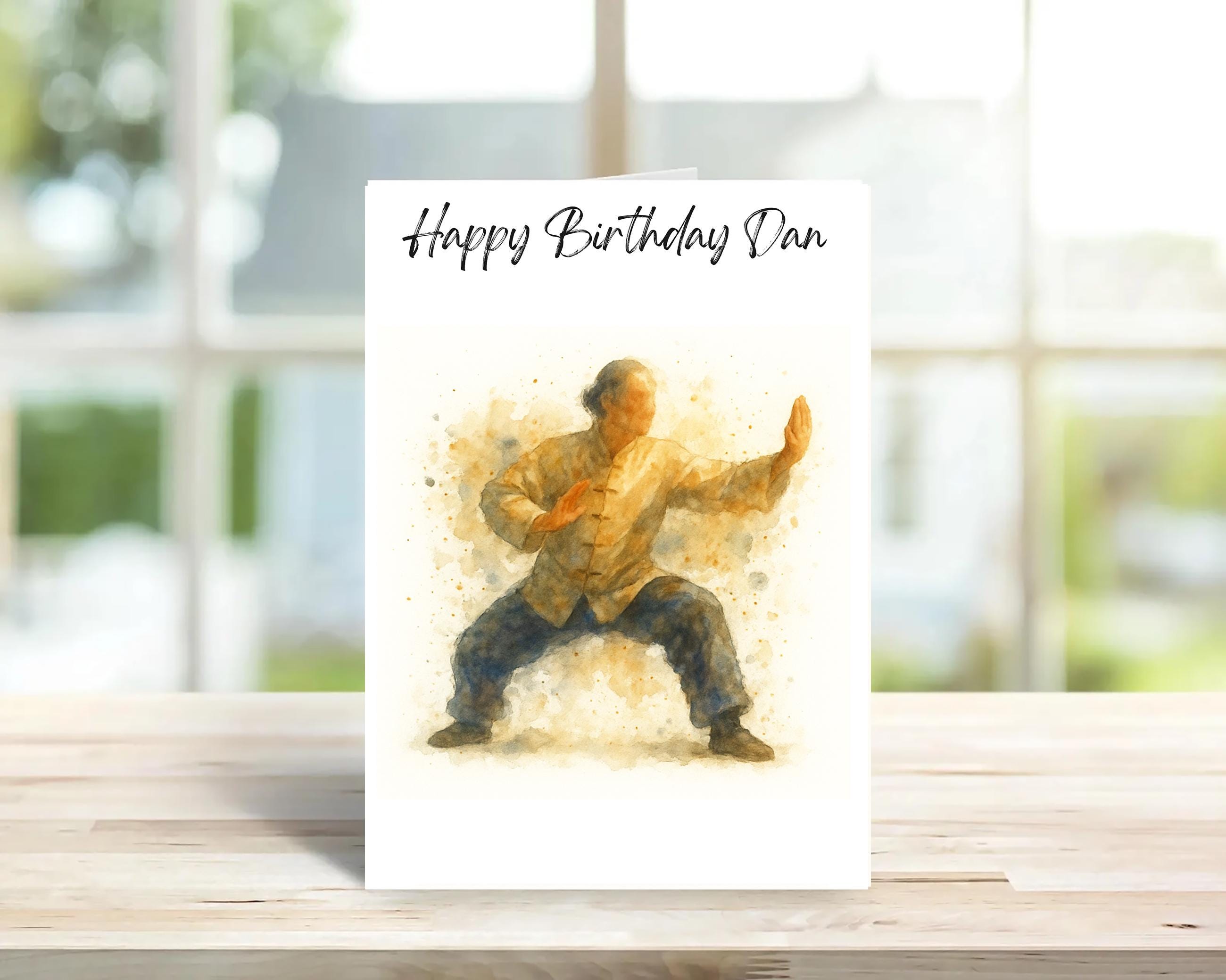 Personalised Tai Chi birthday card watercolour | Custom name | Family gift | Martial arts card | Unique birthday greeting | Home gift