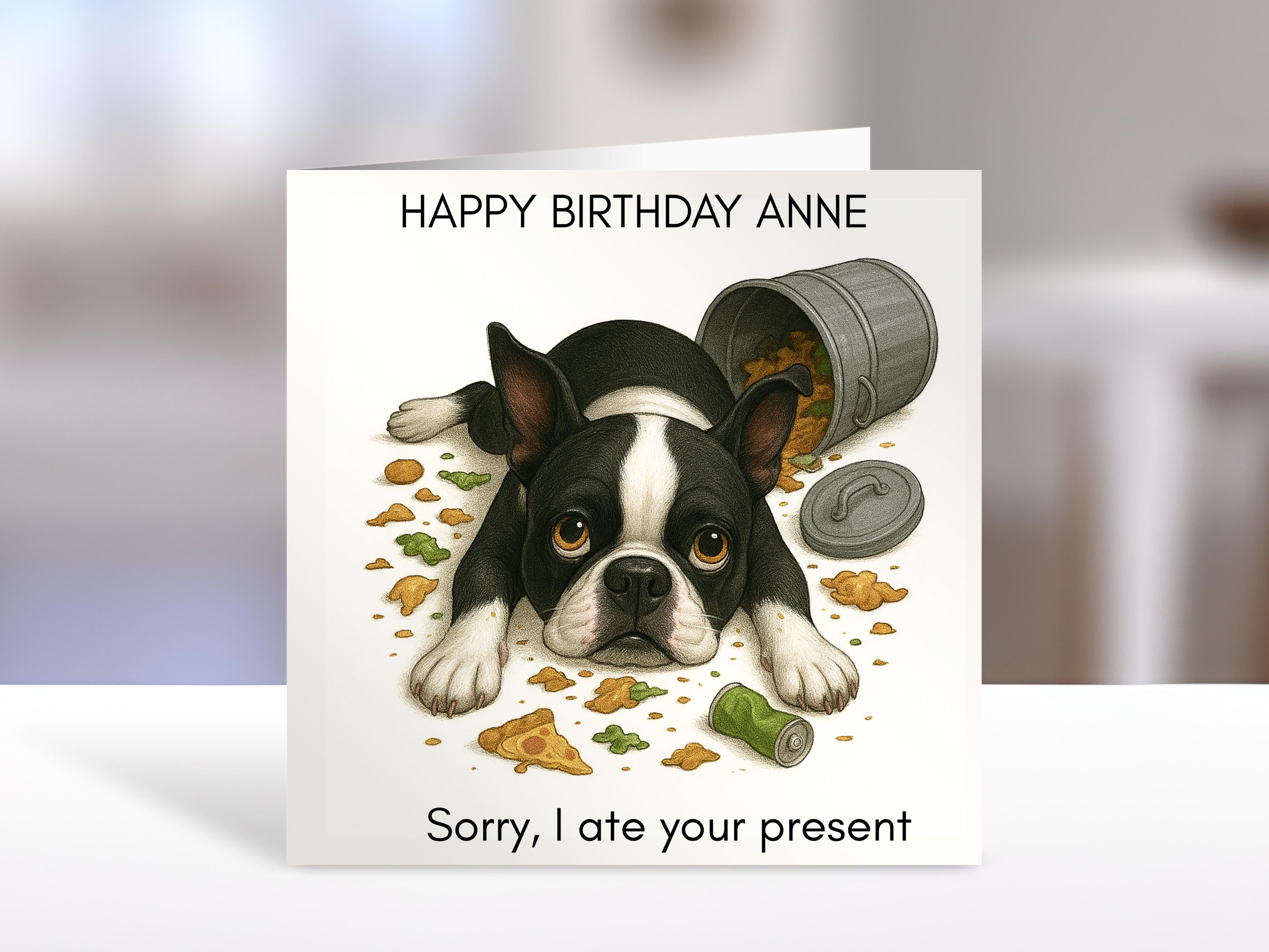 Terrier Birthday card , ate the present| humorous greeting Cards | personalised card for friends, family, dog lovers