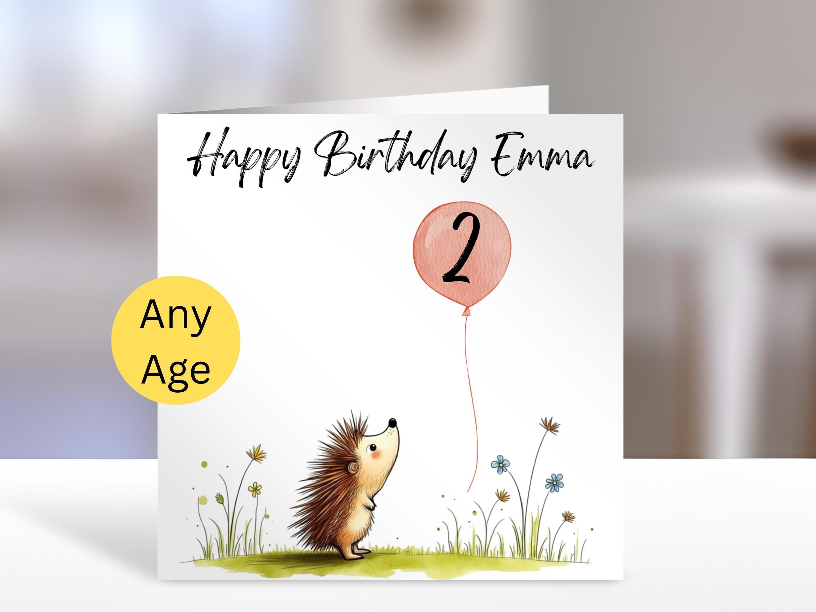Personalised Hedgehog Birthday Card with Balloon Age | Kids Greeting Card for Any Age Gift