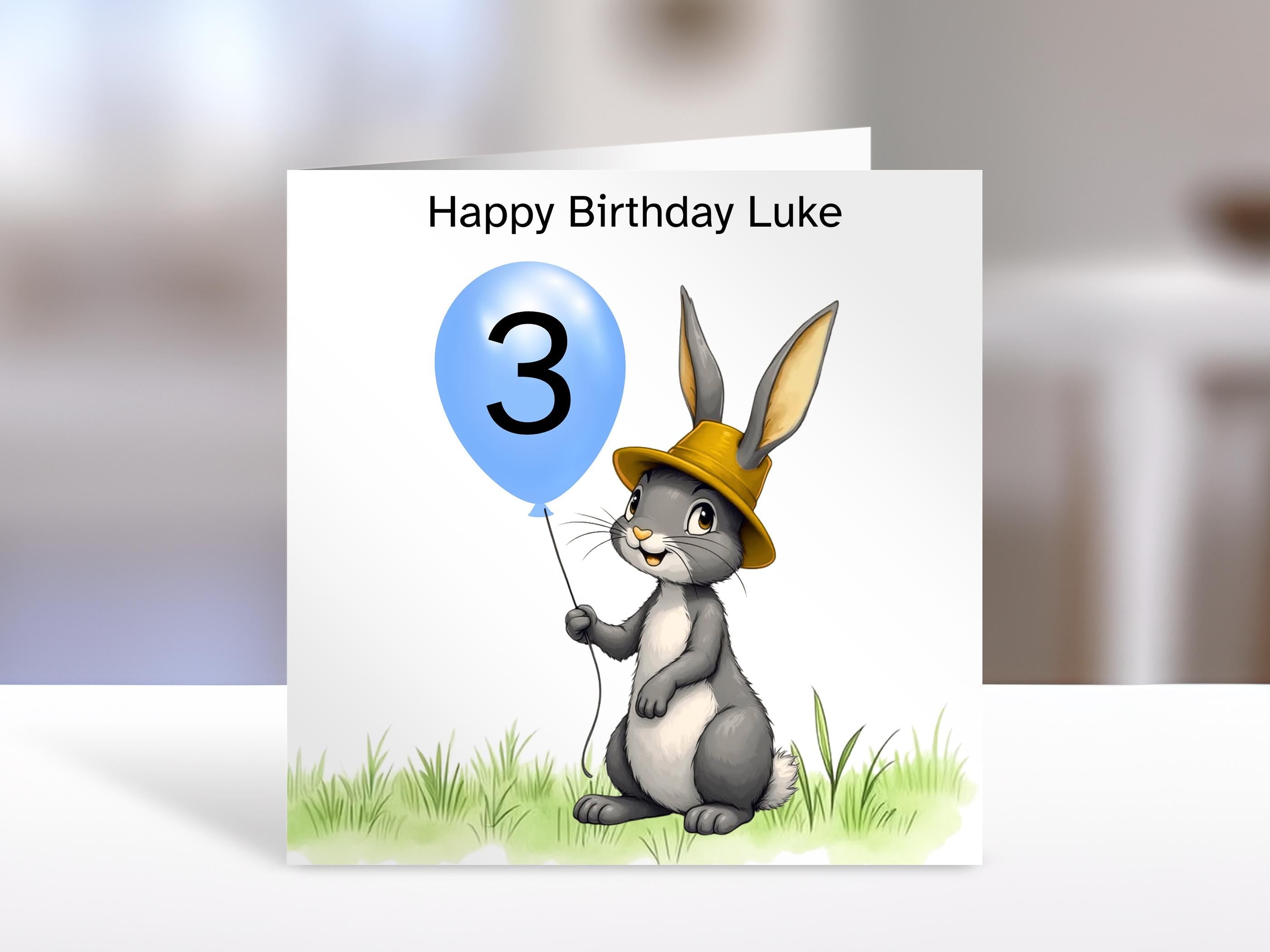 Bunny Birthday Card with Balloon Age | Personalised Kids Greeting Card for Any Age Gift