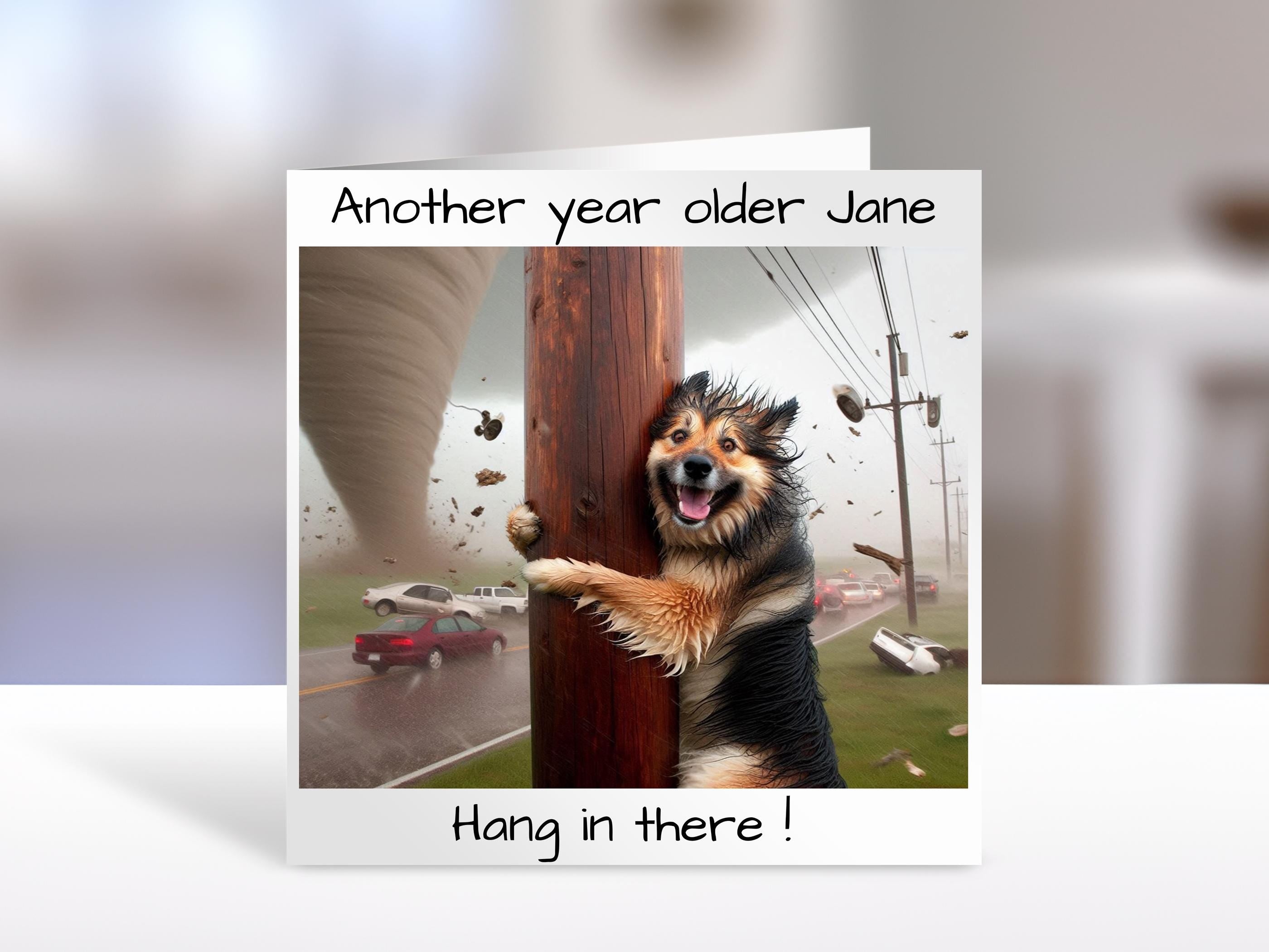 Alsatian Birthday card, hang in there | humorous greeting Cards | personalised card for friends, family, dog lovers, German Shepherd