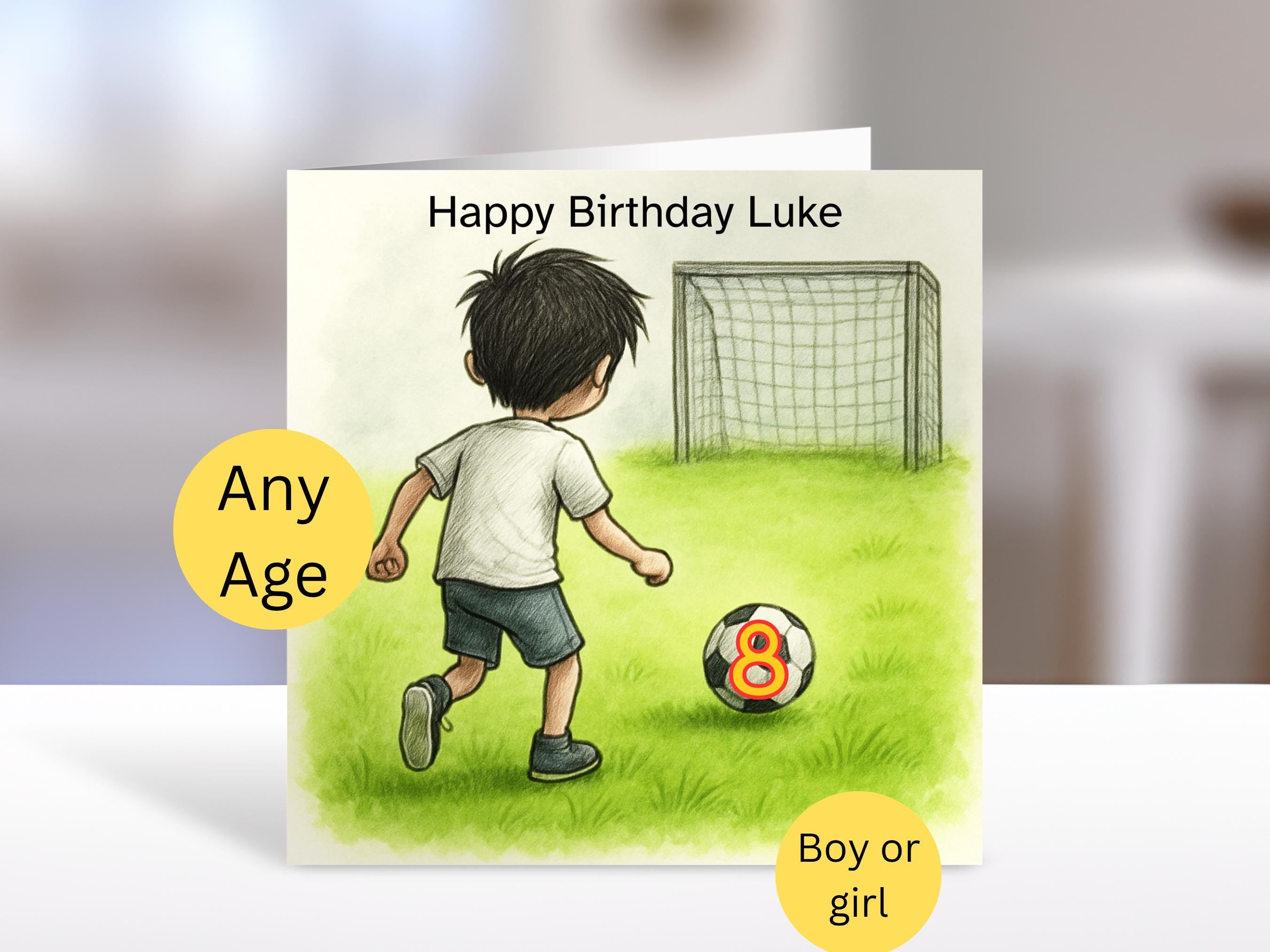 Soccer Birthday Card with age | Personalised Kids Greeting Card for Any Age, boy or girl football