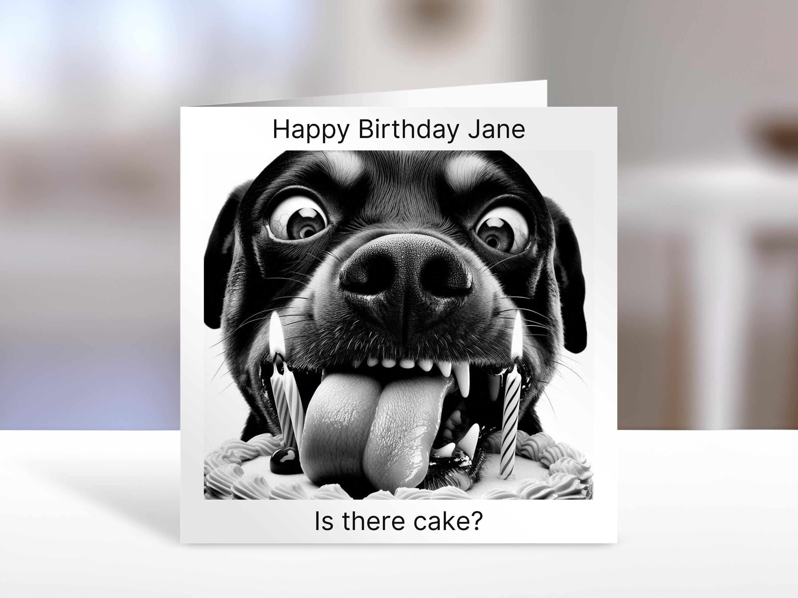 Rottweiler Birthday card, ate the cake | humorous greeting Cards | personalised card for friends, family, dog lovers