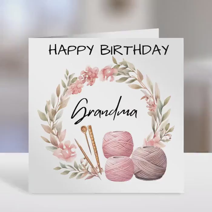 Personalised Grandma birthday card,  knitting design