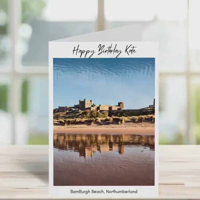 Bamburgh Beach Birthday Card -Traditional, sketch