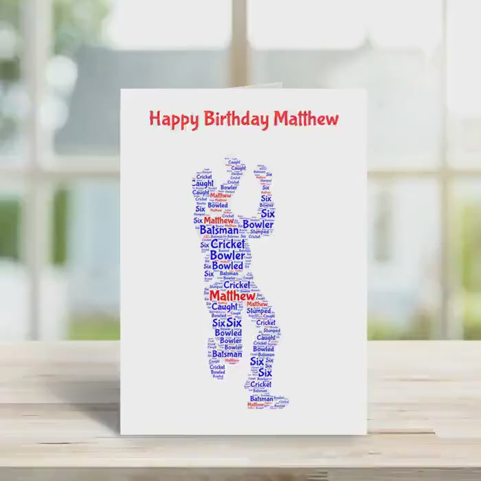 Personalised Cricket birthday card, left handed bowler