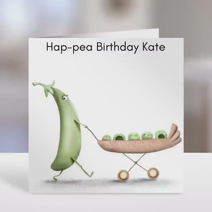 Personalised birthday card,  Peas in pram