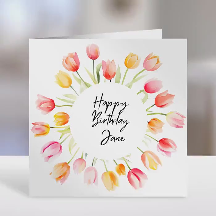 Personalised birthday card,  tulip design