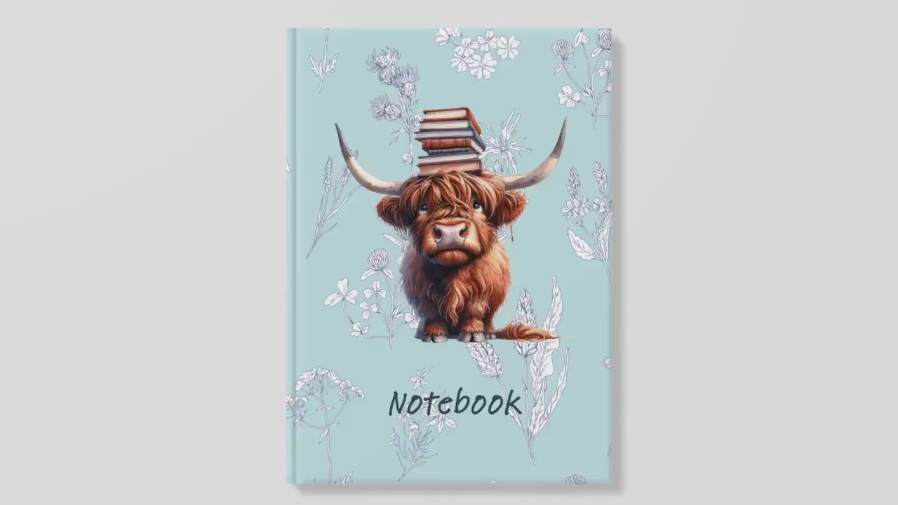 Highland cow Notebook hard cover version, 192 pages, Foliage version, Dot grid or lined,  A5 Thread-Sewn Journal with 100gsm Paper