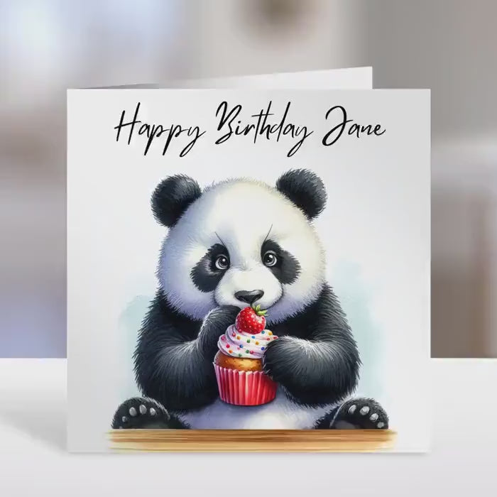 Birthday card , personalised card, panda and cupcake