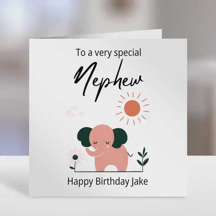 Personalised Birthday Card for Nephew - Cute Elephant Design Greeting Card, Boys Birthday Wishes Gift