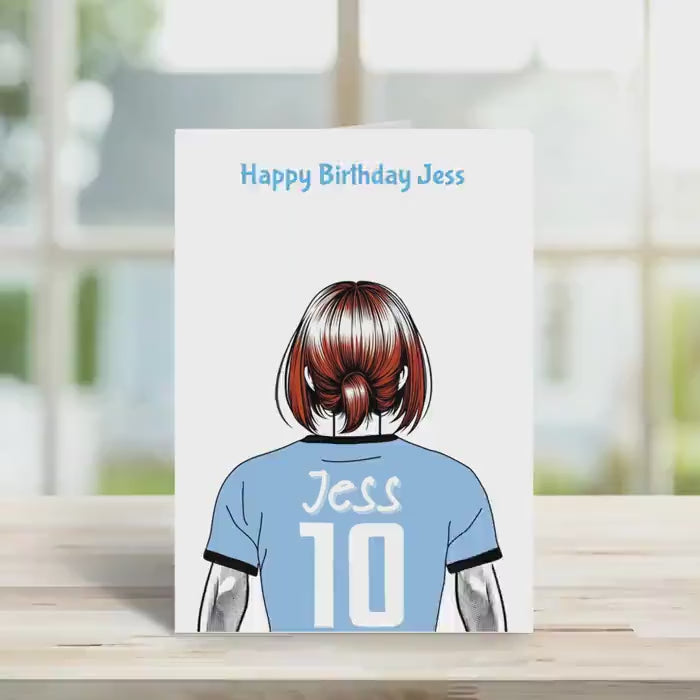 Personalised Soccer birthday card,  female version