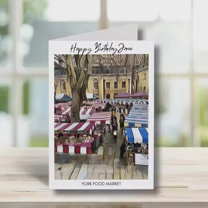 York Market Birthday Card - Traditional Sketch Illustration, Cute Greeting Card, Birthday Gift Idea for Friends & York City Lovers
