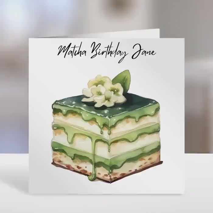 Personalised birthday card,  Matcha cake