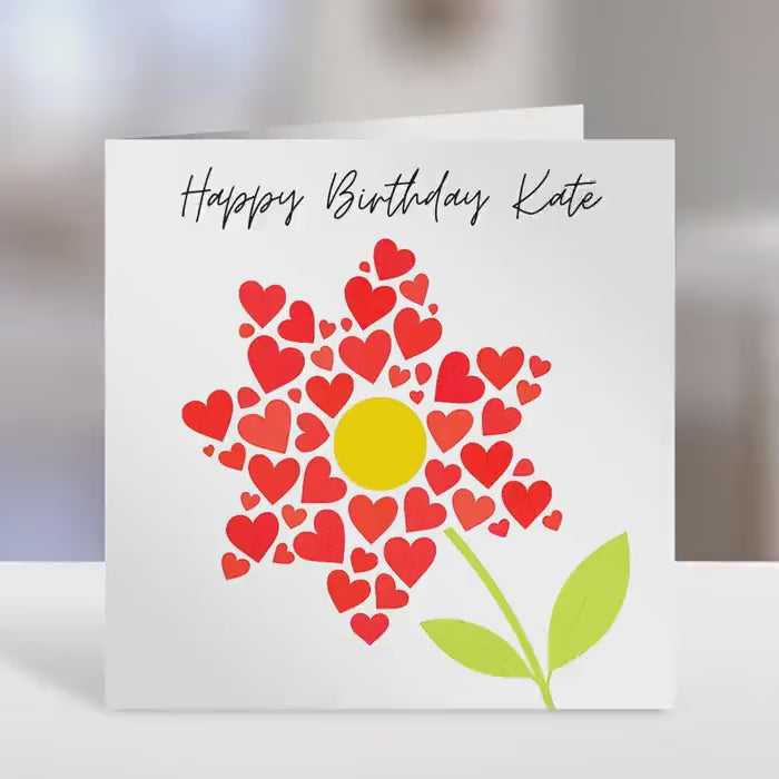 Personalised Birthday Card with heart and Flower Design