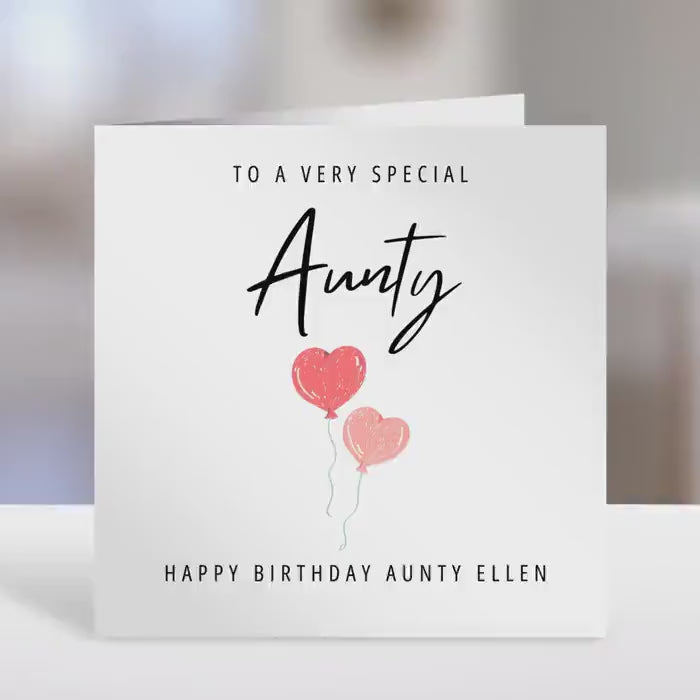 Personalised Aunty birthday card,  balloons