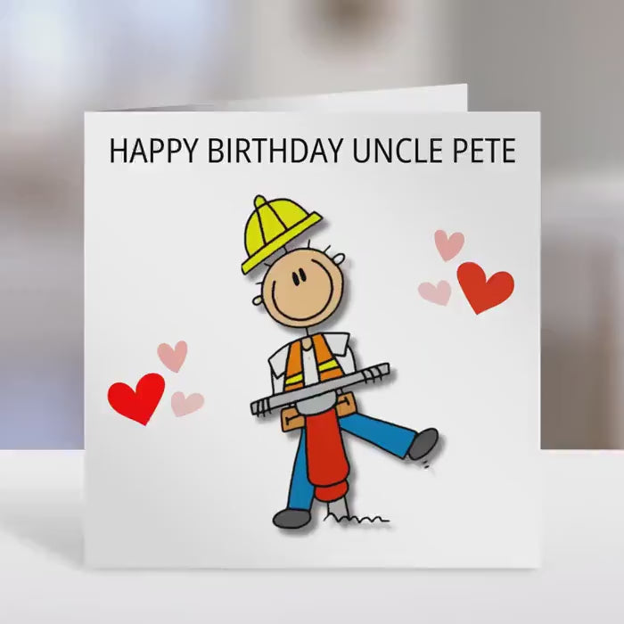 Builder Birthday Card, uncle or family/friend birthday,  Personalised Greeting Card