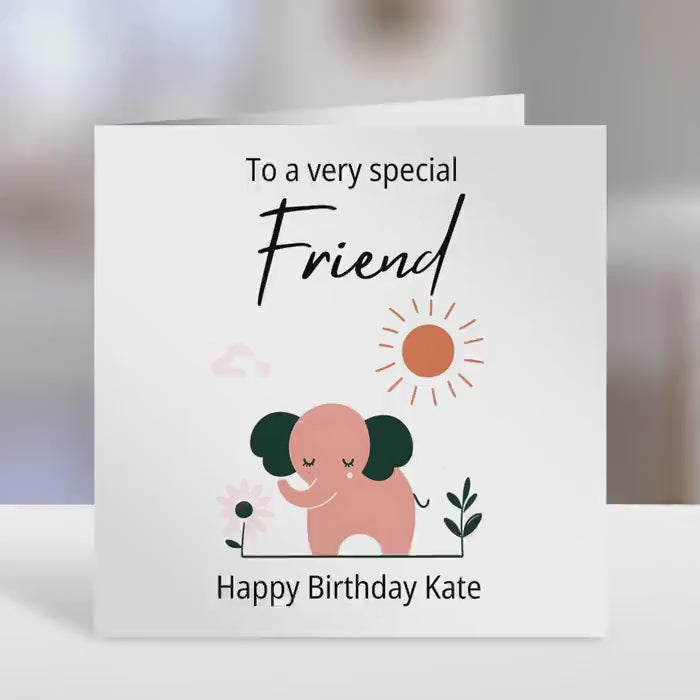 Friend birthday card,  elephant design