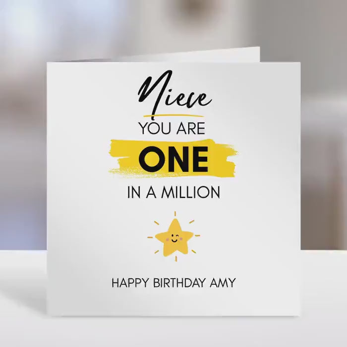 Personalised Niece birthday card,  one in a million design