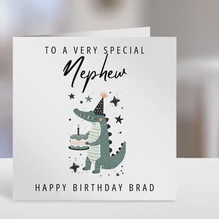 Personalised Nephew Birthday Card with Crocodile Cake Design