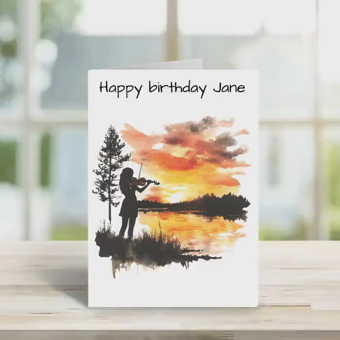 Violin Birthday Card Sunset Design – Personalised Greeting Card for Besties, Sister, Niece & Music Lovers