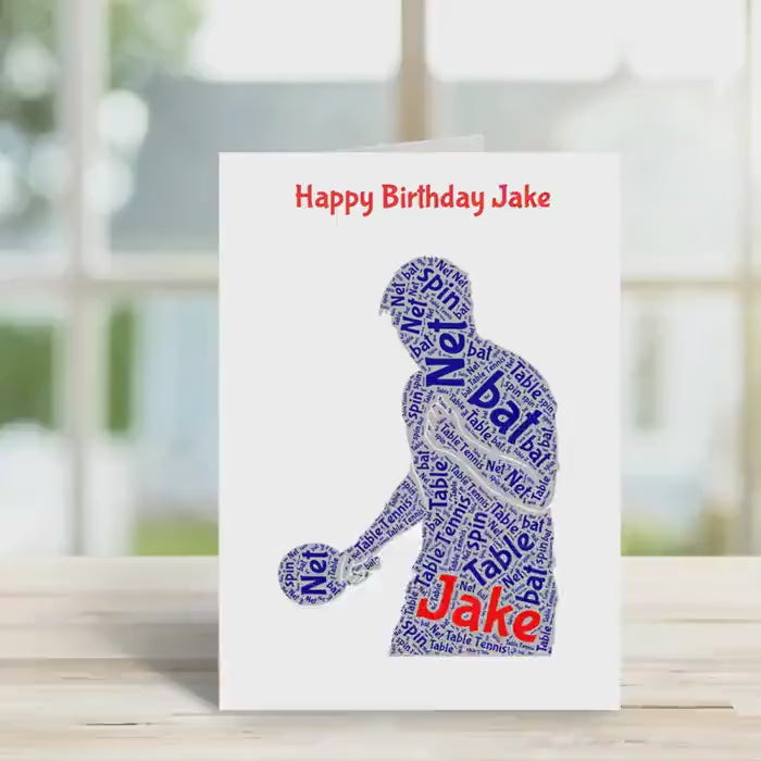 Personalised Table Tennis Birthday Card with Name and Custom Illustration, Unique Ping Pong Lover Gift, Handcrafted Greeting Card