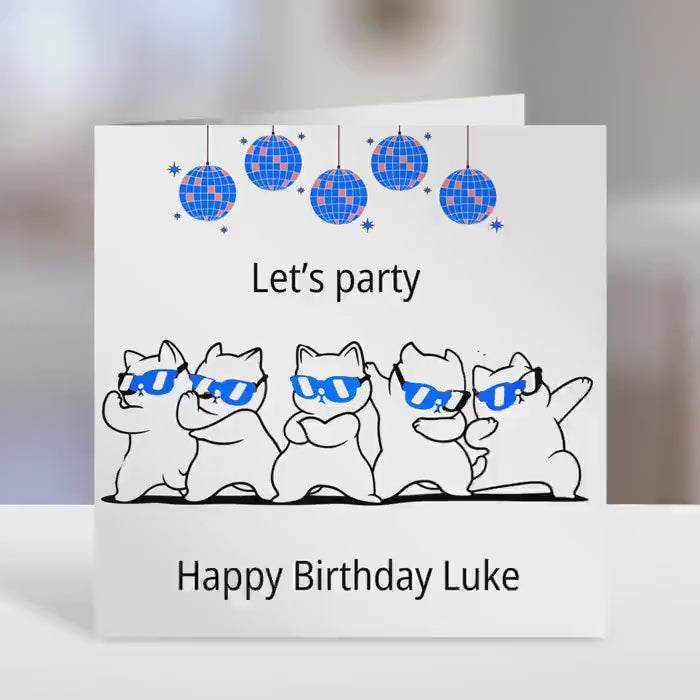 Friend Personalised birthday card,  cat party design