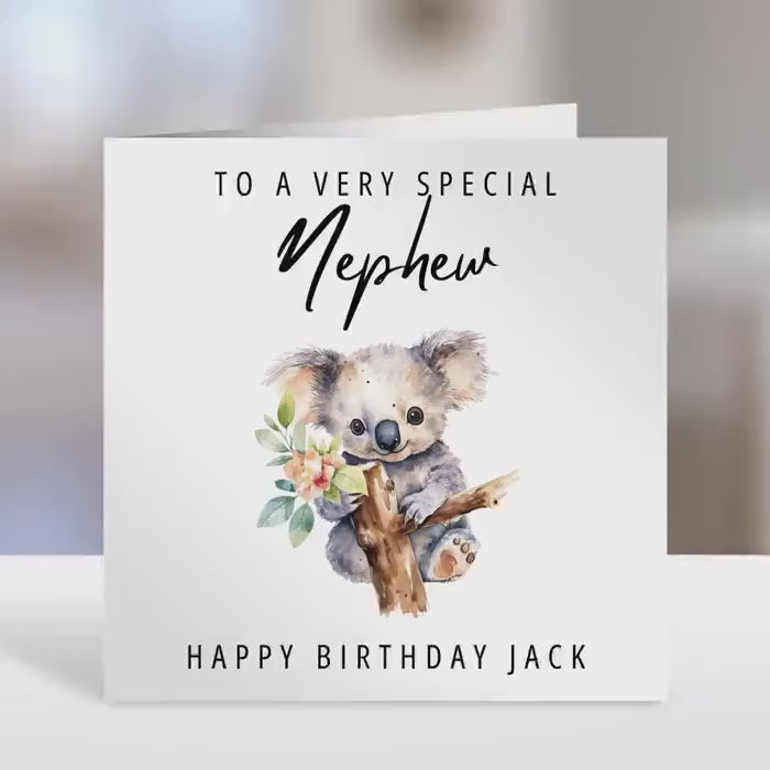 Birthday Card for Nephew - Personalised Koala Design, Cute Nephew Gift, Handmade Greeting Card for Boys, Birthday Wishes