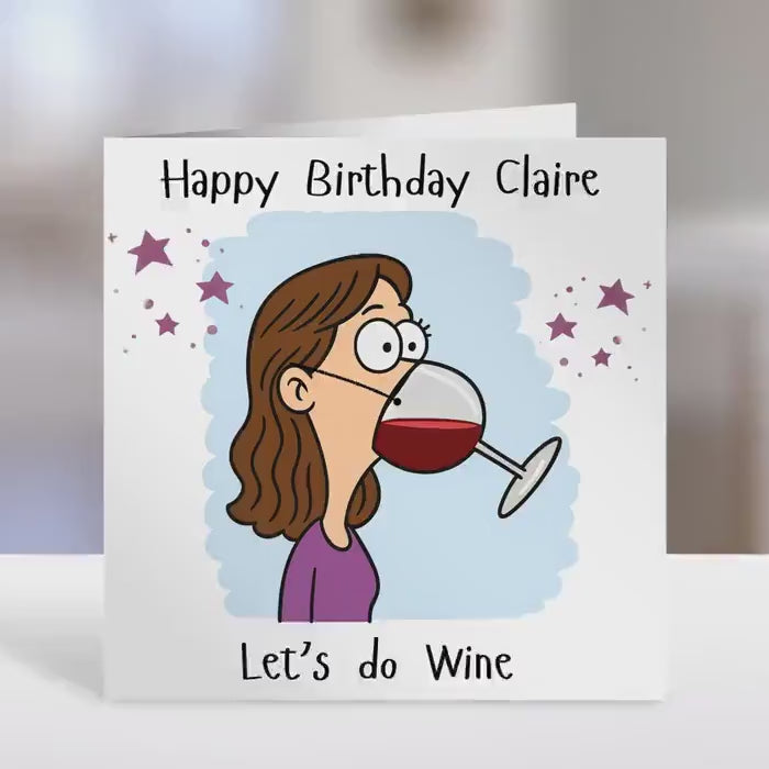 Funny Birthday Card with Wine Glass – Humorous Greeting for Friend, Sister, Niece, Nephew & Bestie Celebration