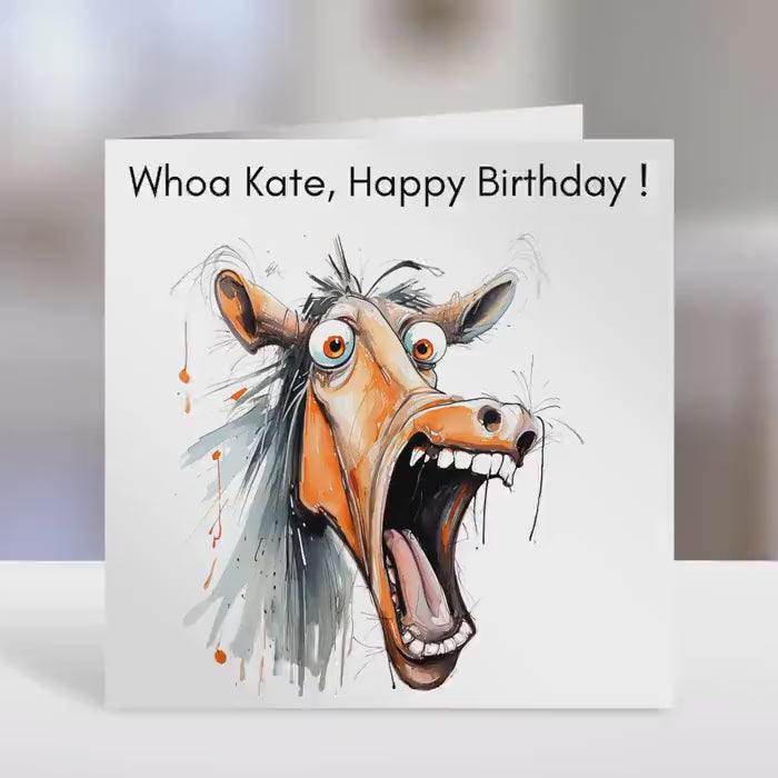 Personalised birthday card, funny horse