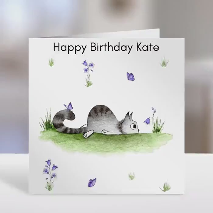 Personalised Cat Nap Birthday Card for Friend, Sister, Niece, Nephew & Bestie – Cute Animal Greeting Card for Family