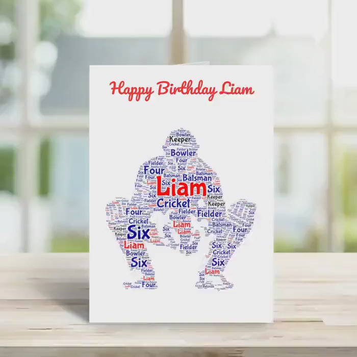 Personalised Cricket birthday card, wicket keeper version