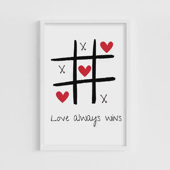 Love Always Wins Framed Wall Art - Noughts & Crosses Heart Print for Home Decor, Inspirational Gift, Modern Art