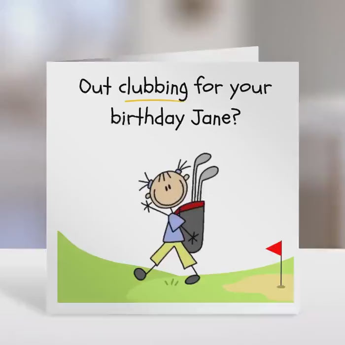 Golf birthday card, out clubbing
