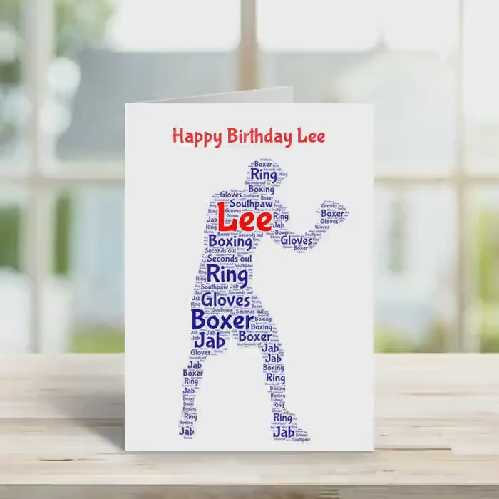 Personalised Boxer birthday card,  word art